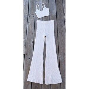 12th Tribe Tori Women's S Cream Knit Pull On Flare Sweater Pants & Tank Top